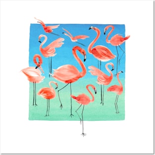 Watercolor Pink Pastel Flamingos Posters and Art
